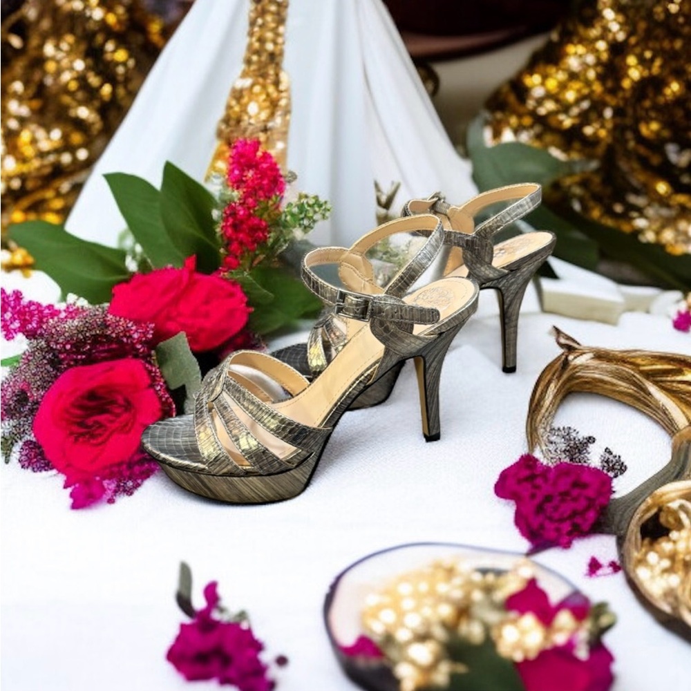 Vince Camuto Shimmering Gold Strappy Heels - Picture 10 of 16